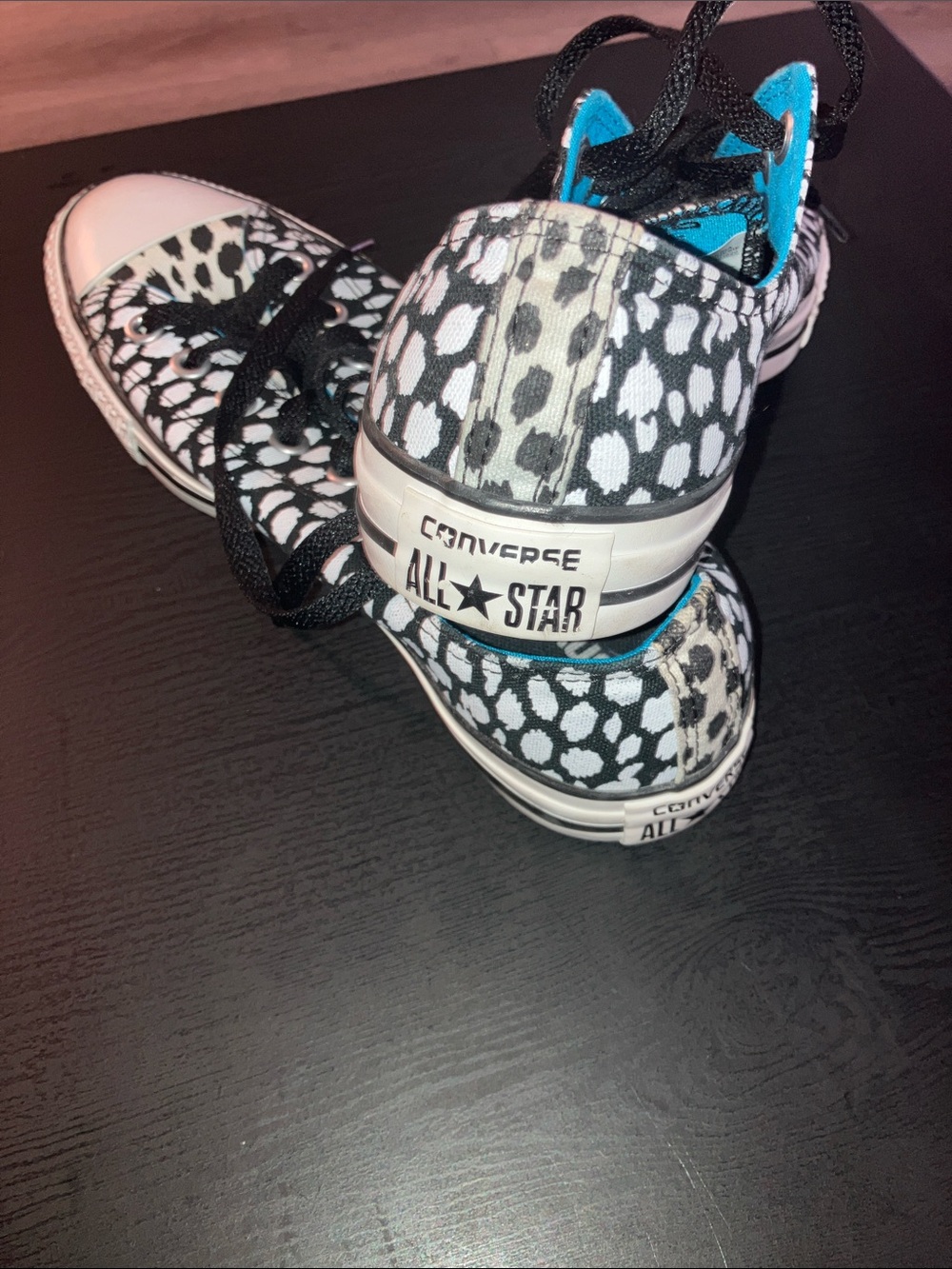Converse All Star Black White Dalmatian Print Sneakers with Blue Accents - Picture 5 of 5